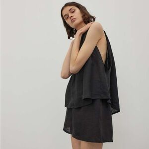 Deiji Studios The Totem Washed Linen Top and Shorts Set Deep Black